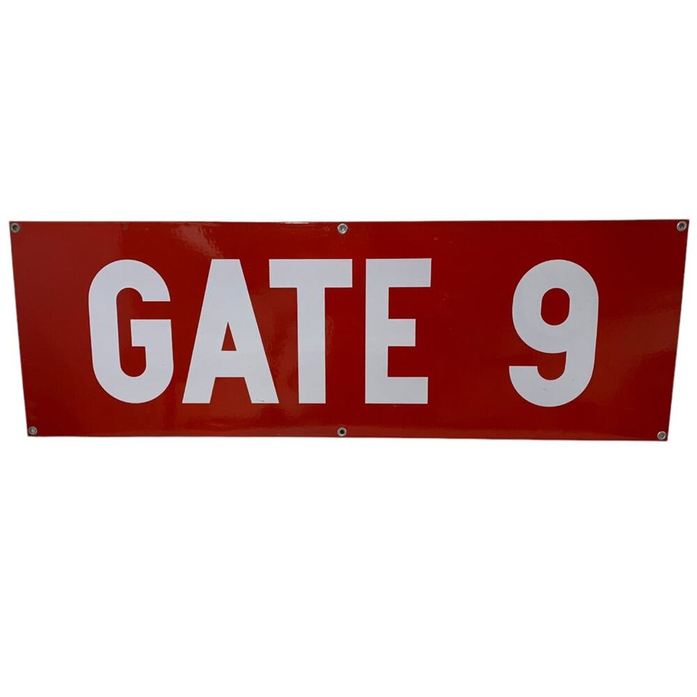 Vintage Porcelain on Metal Sign "Gate 9" 35.5 x 12 Inch Heavy‎ Gauge